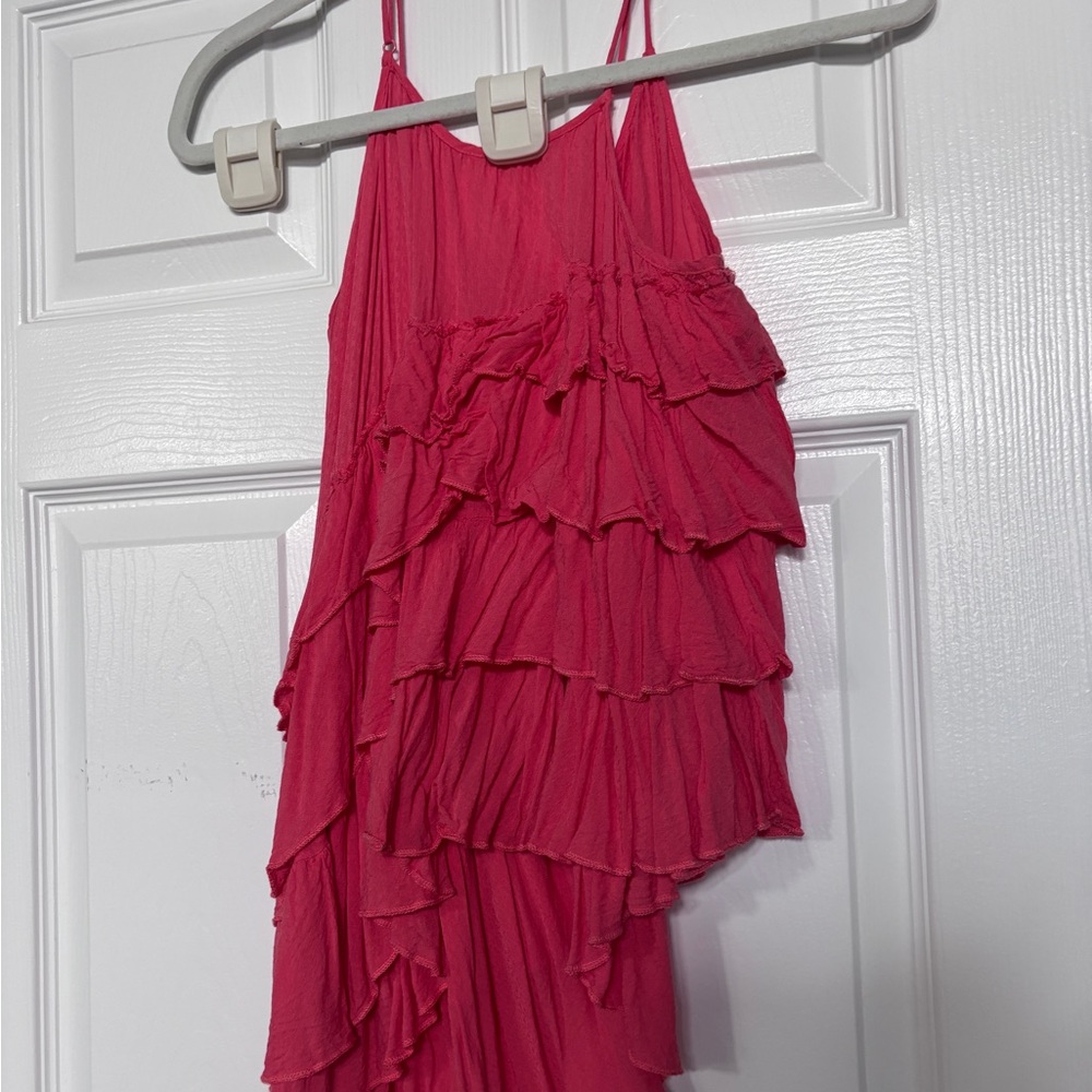 Free People Pink Ruffled asymmetrical top in size large